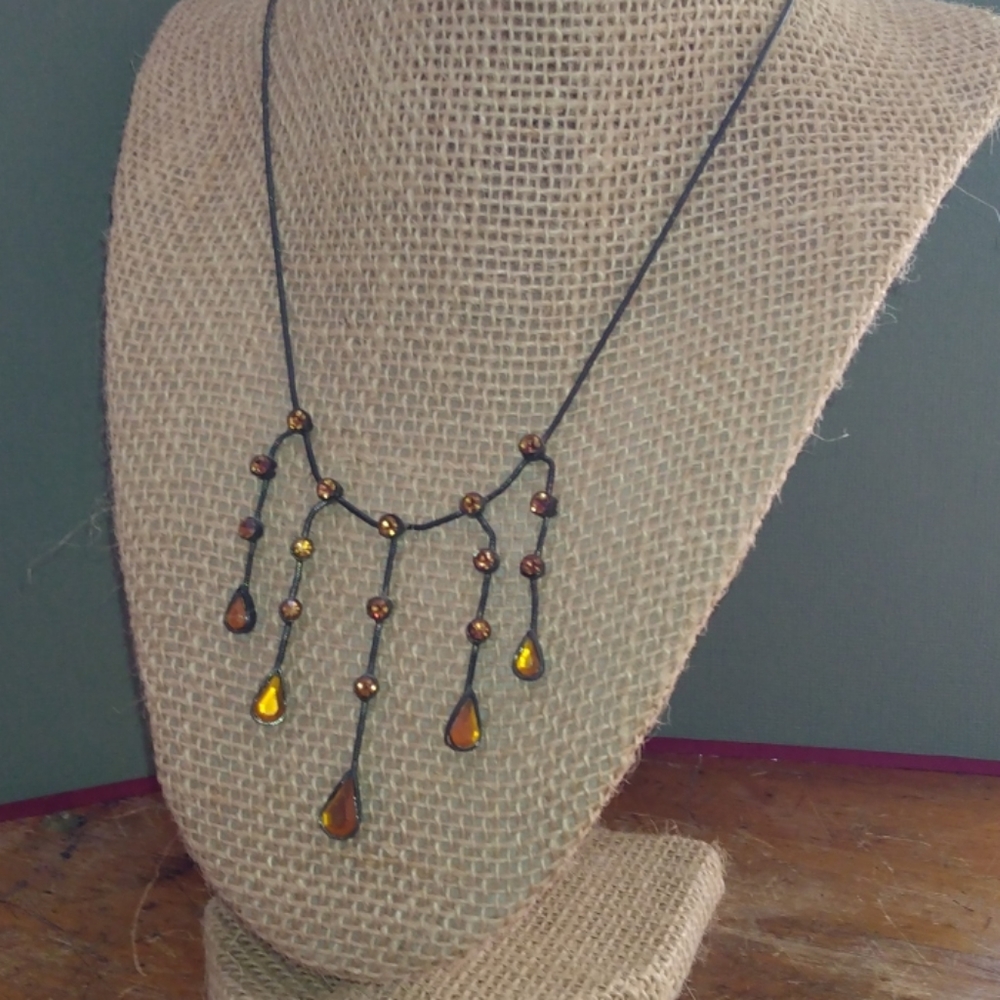 28 retro amber necklace rhinestones
